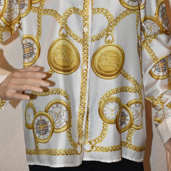 Vintage Long-sleeved, Burberrys Printed Silk Shirt US M- NWOT - Picture 3 of 12
